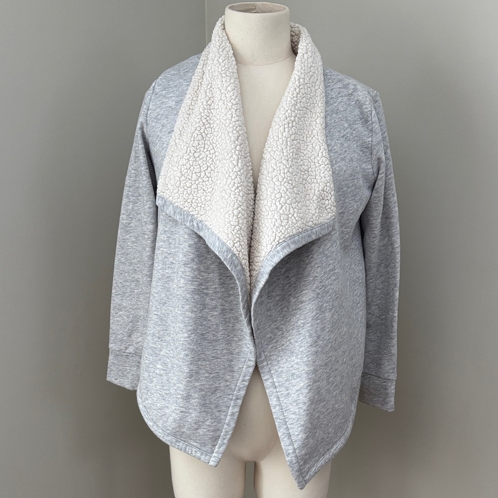GAP Kids Light Gray Open-Front Sweater with Sherpa Lining